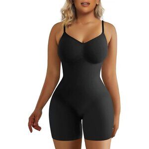 🆕Women’s Black Nylon Bodysuit Shapewear Tummy Control Sculpting Tank Top